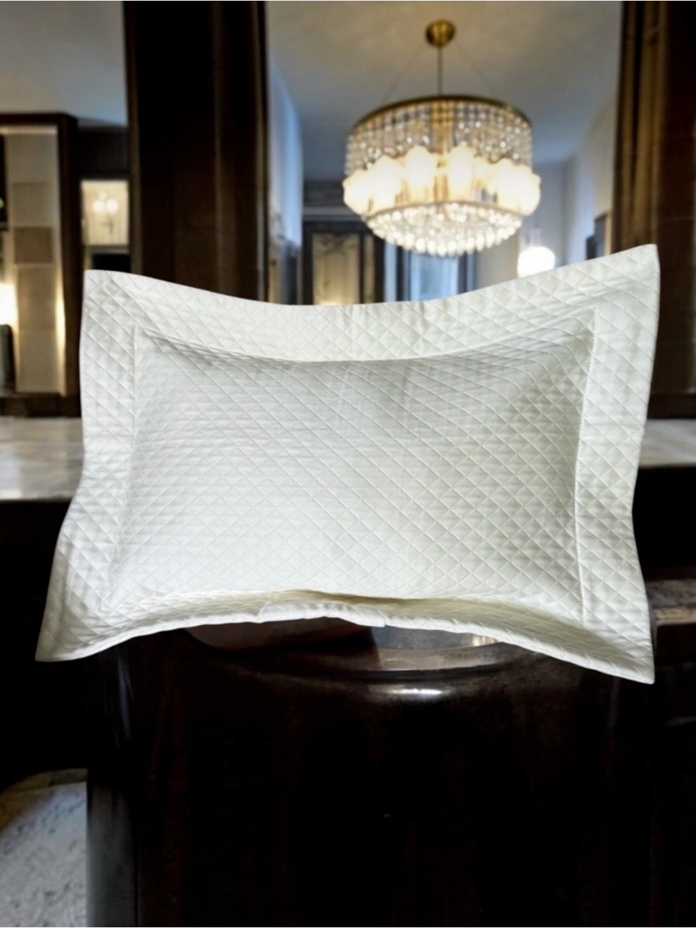 New! Restoration Hardware Diamond Cotton Ivory Boudoir Sham